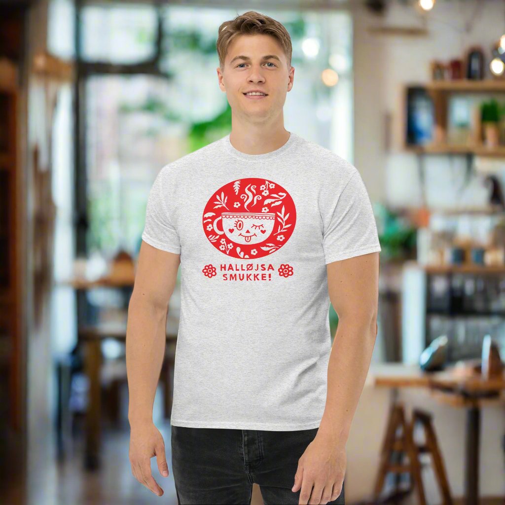 man in a t-shirt in a cafe smukke nice design t-shirt gift present cute barista coffee