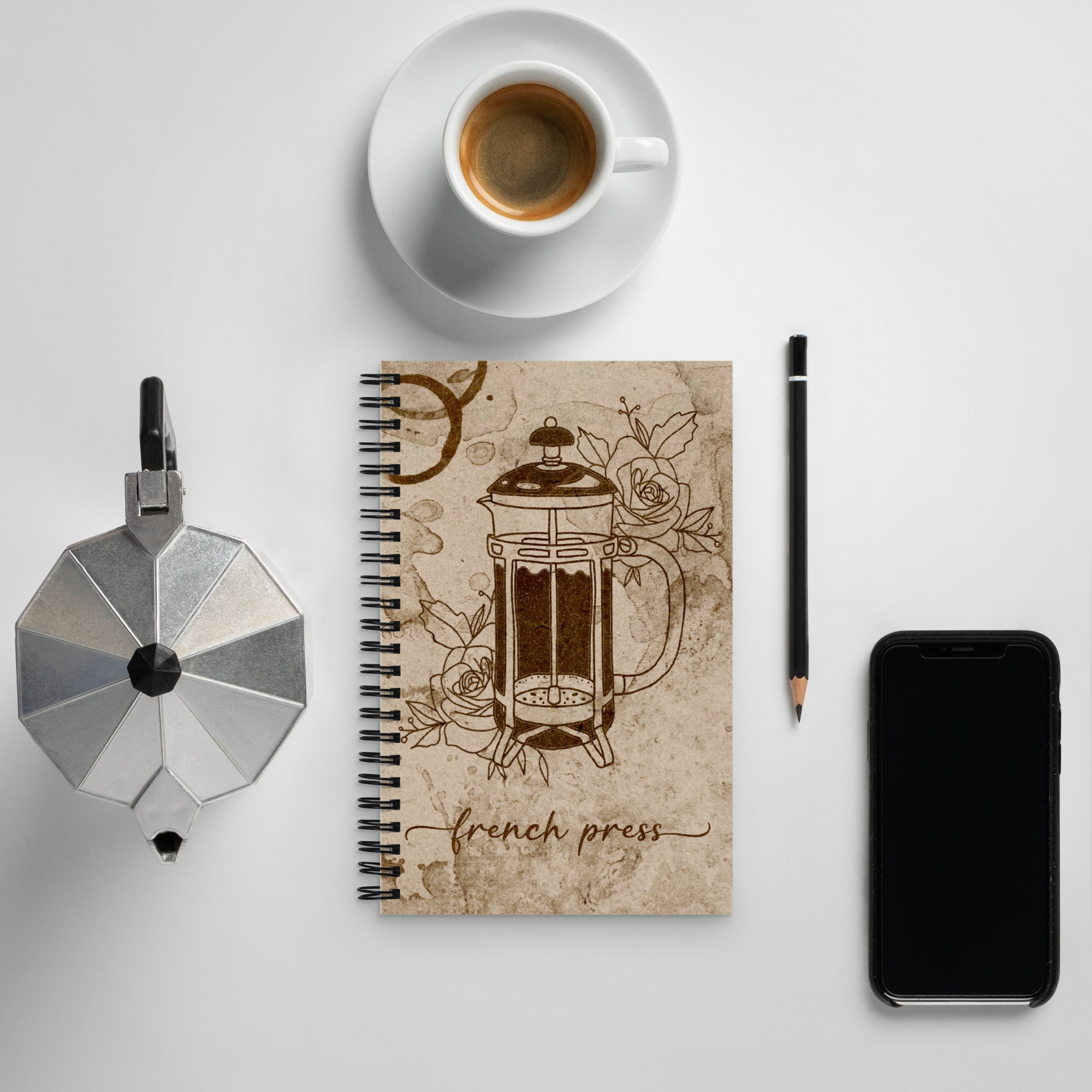 French Press Coffee Spiral notebook - Dominique